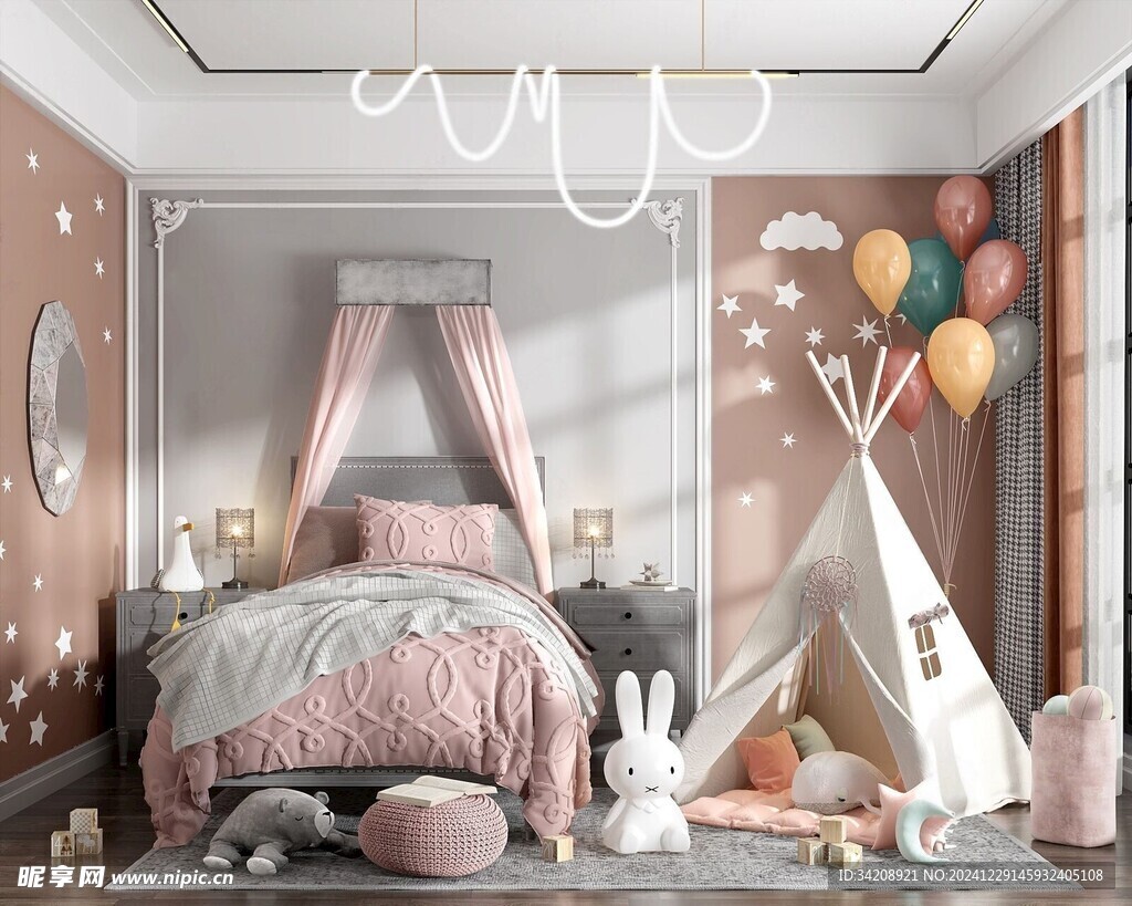 儿童女孩房次卧室北欧现代简约风