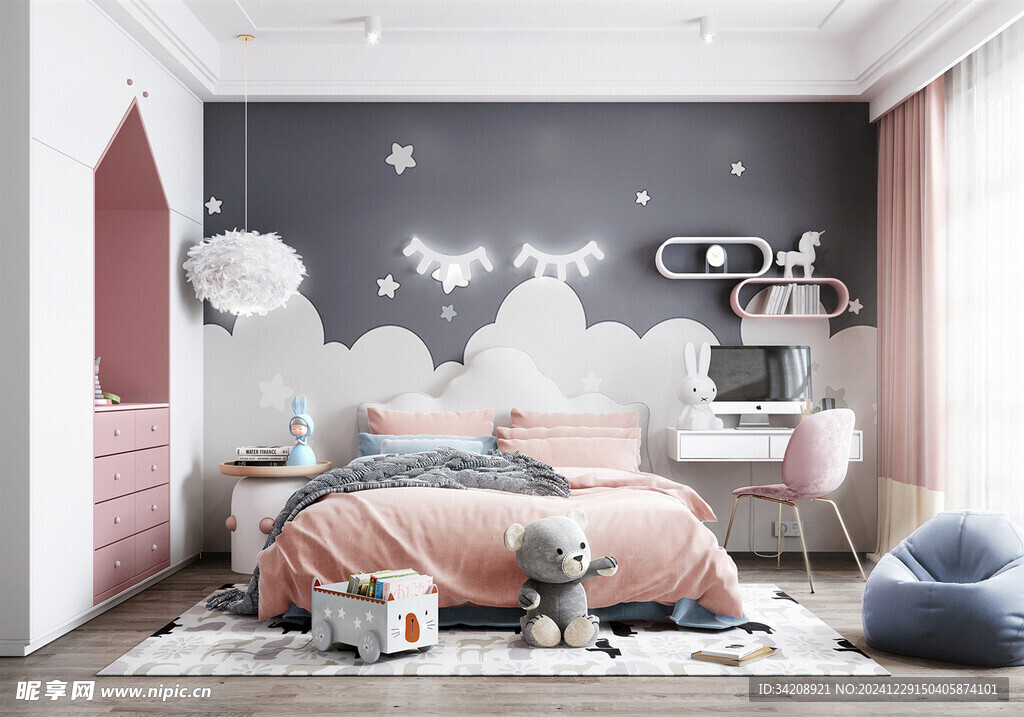 儿童女孩房次卧室北欧现代简约风
