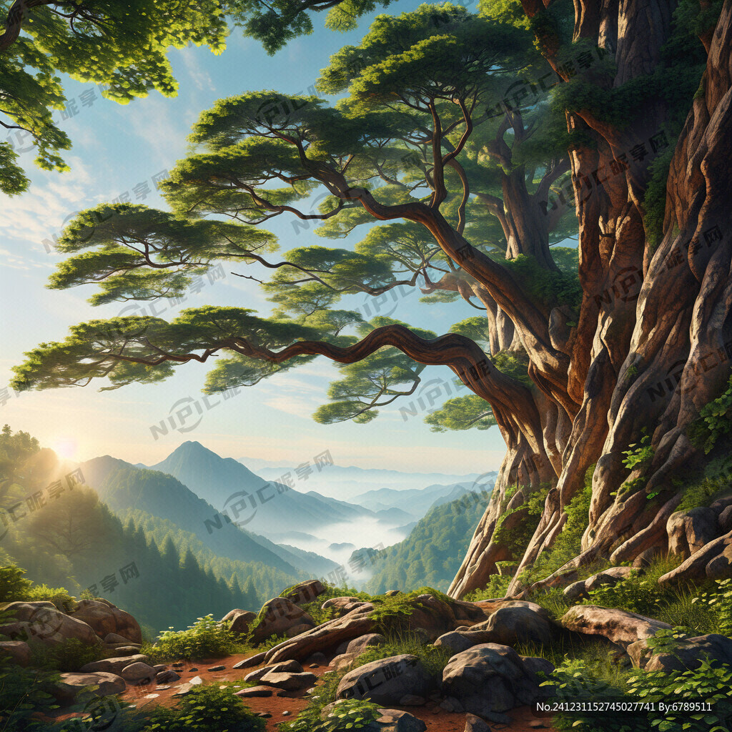 大树 远山 清新通透的背景