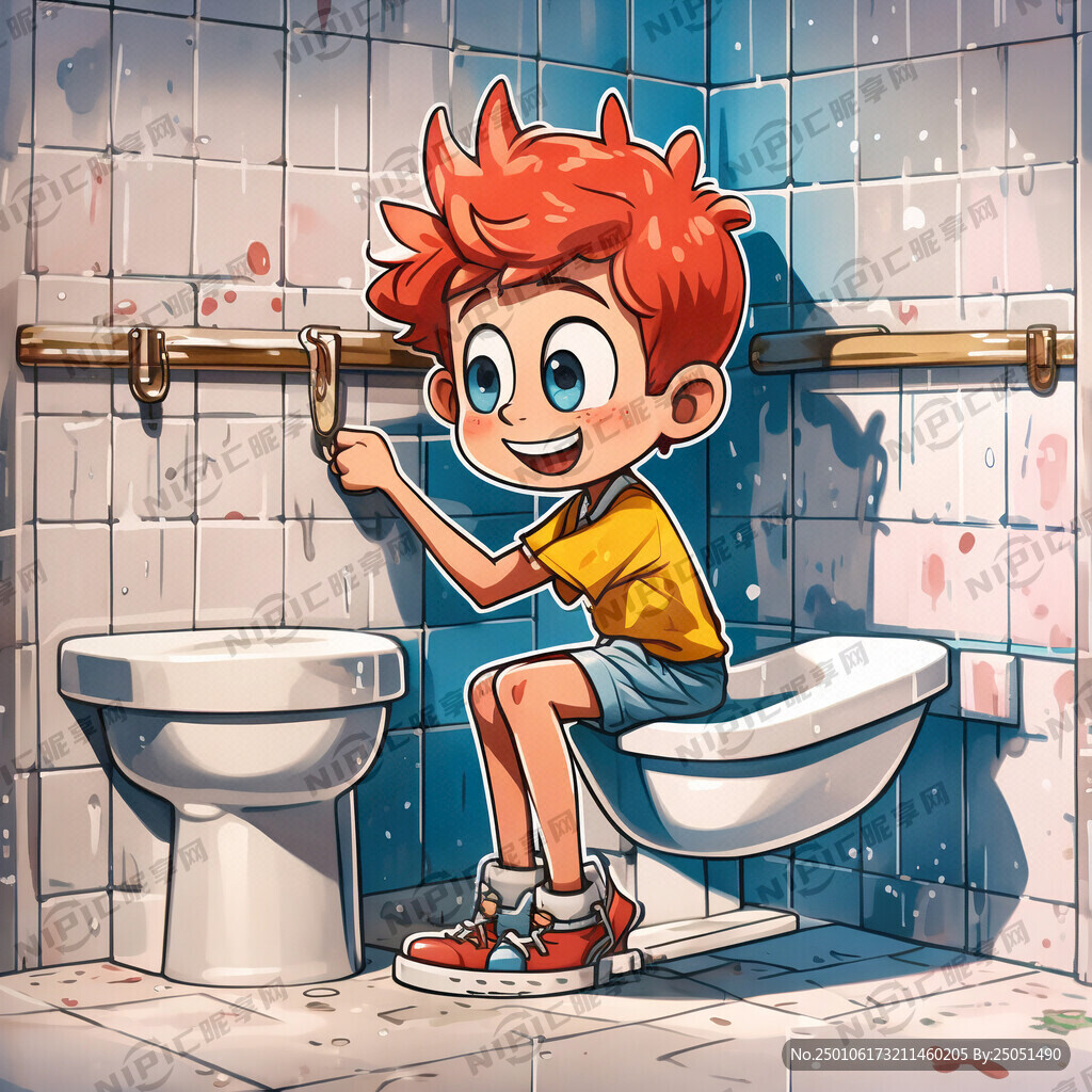 卡通男孩厕所标示牌