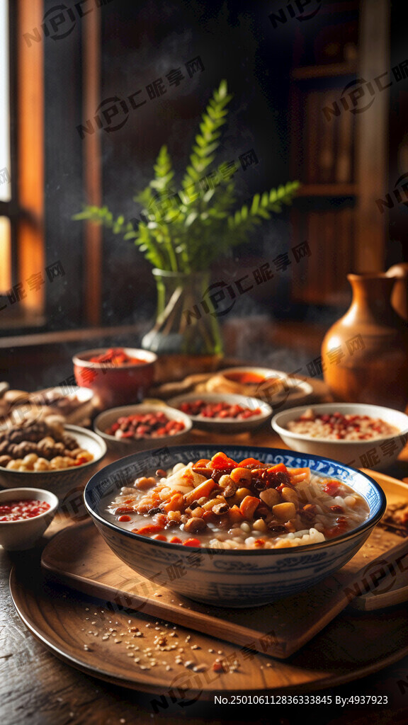 近处一碗冒热气的腊八粥