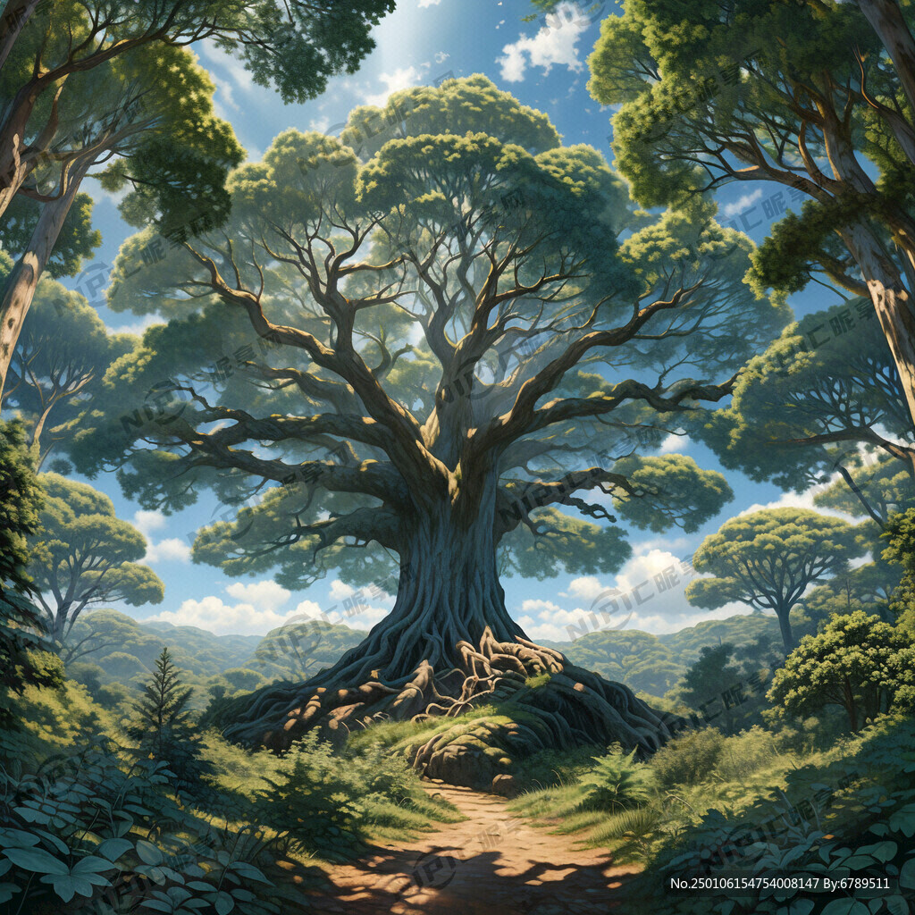 大树 茂密的树林 蓝天白云