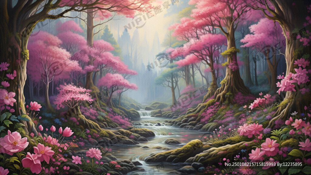 深林仙境手绘 油画风格 唯美