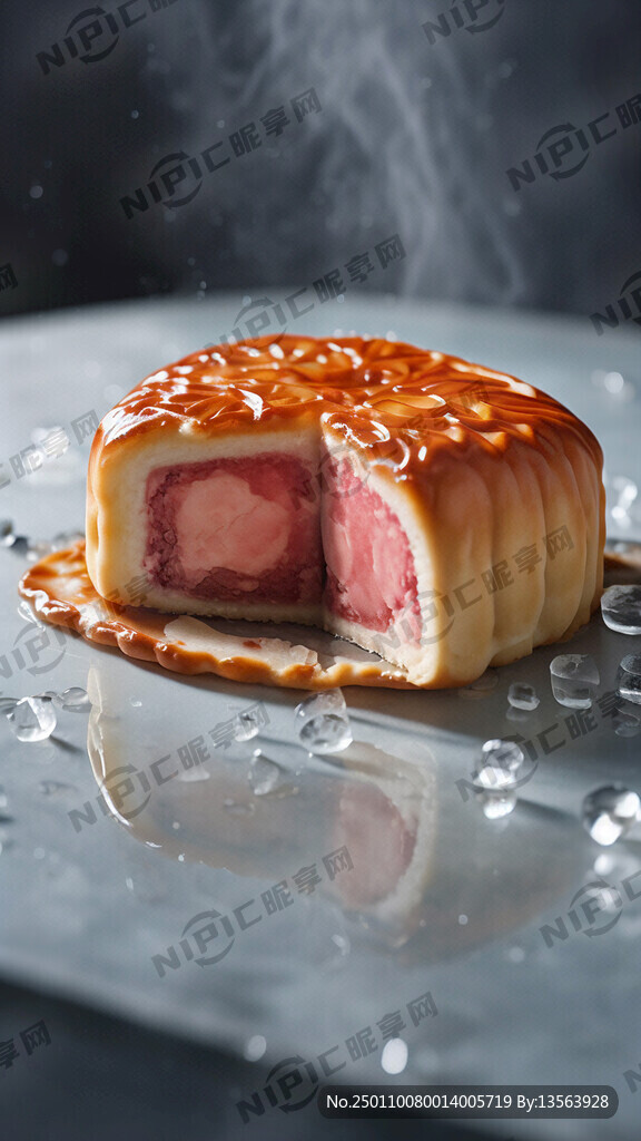 产品摄影 桌子上一块冰皮月饼