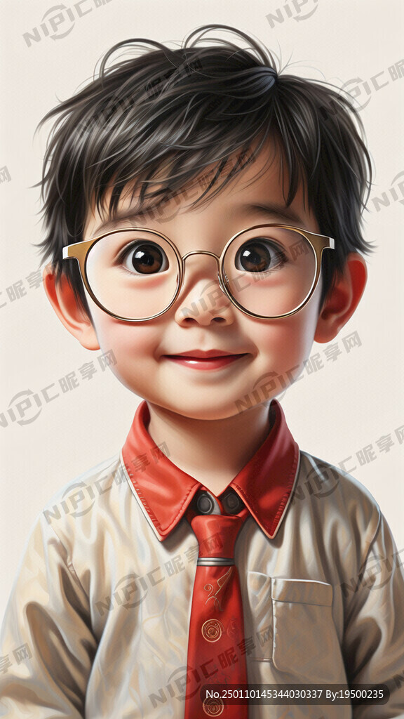 戴眼镜的小孩 可爱 活泼 男孩