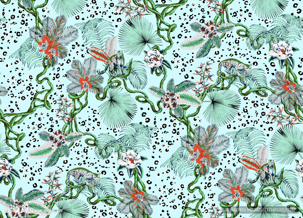 抽象热带豹植物