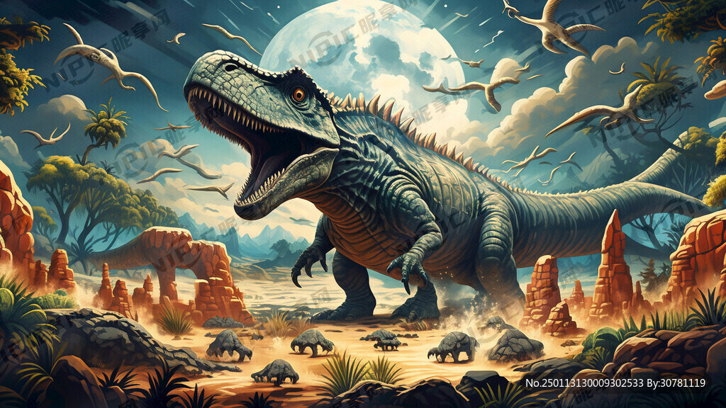 恐龙化石地质插画