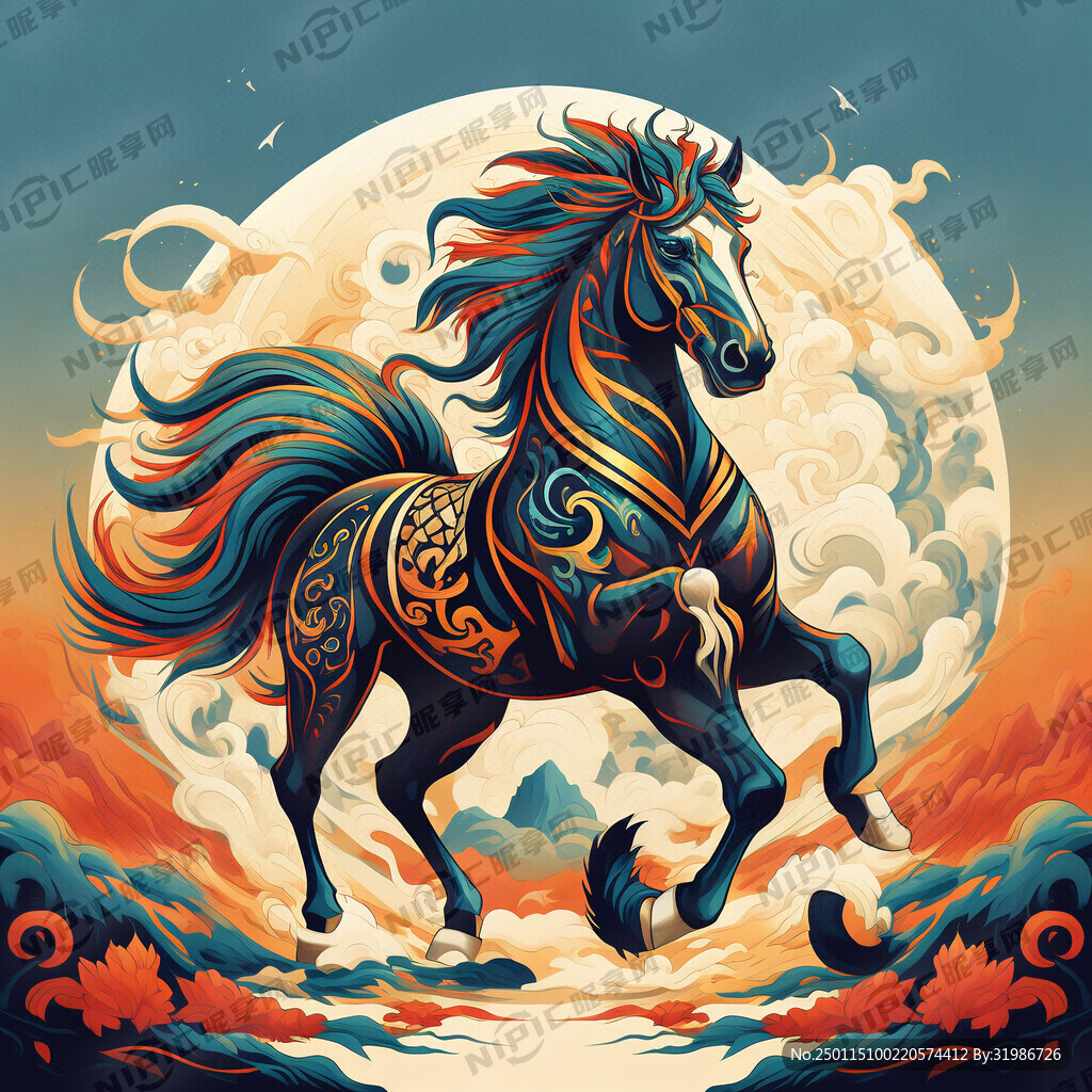 马图腾 部落 图腾柱 插画