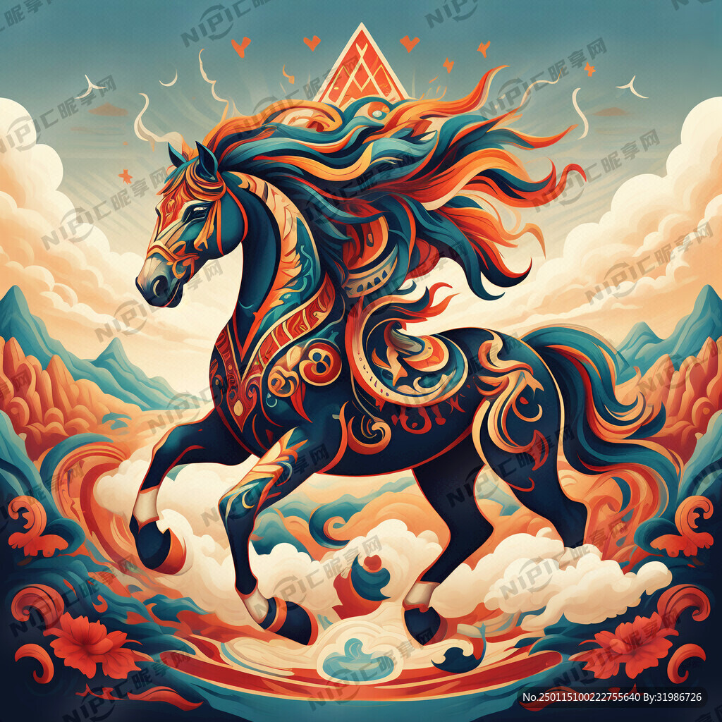 马图腾 部落 图腾柱 插画