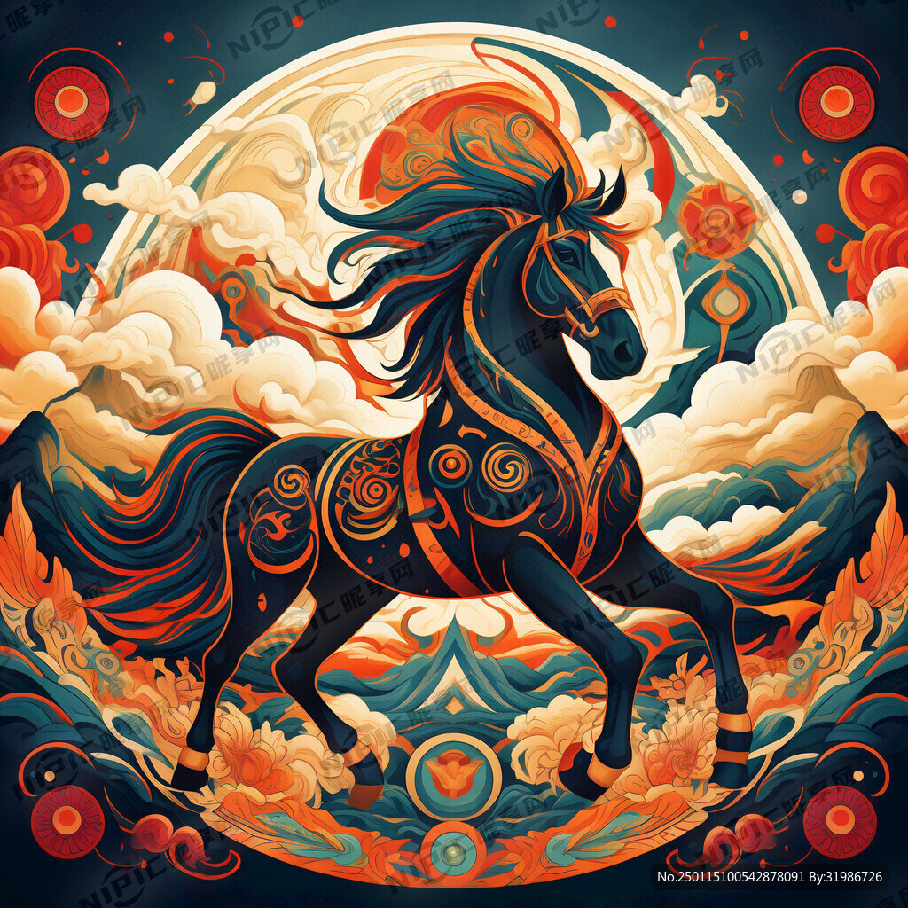 马图腾 部落 图腾柱 插画