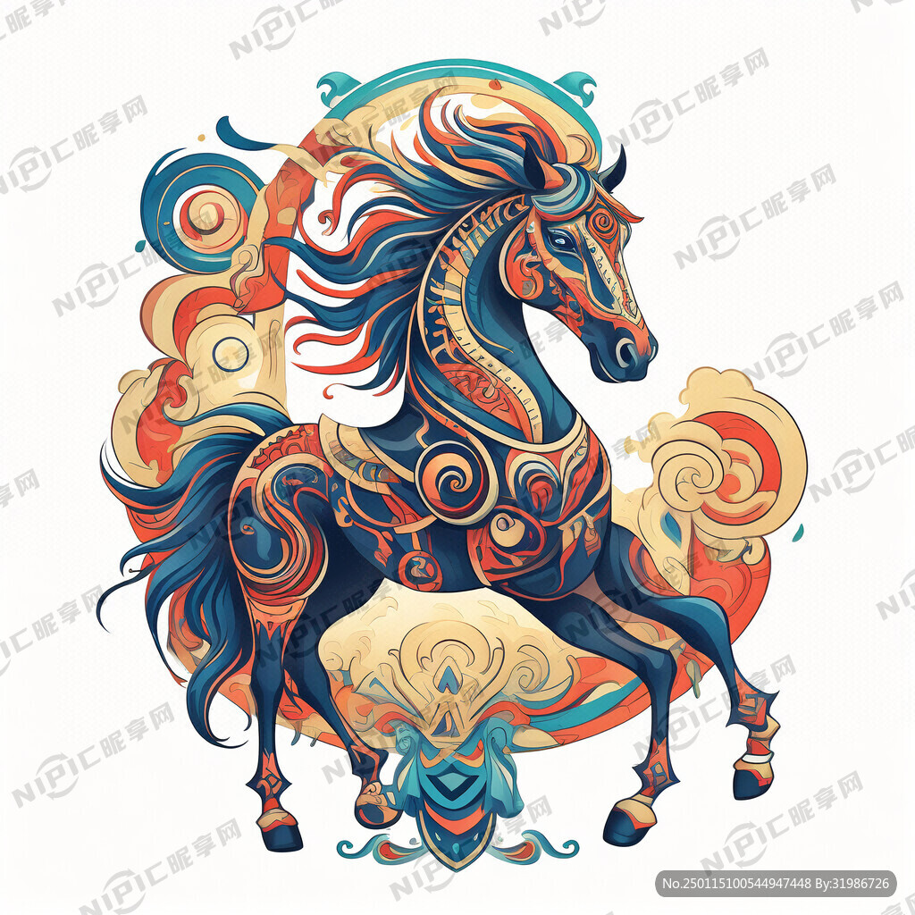 马图腾 部落 图腾柱 插画