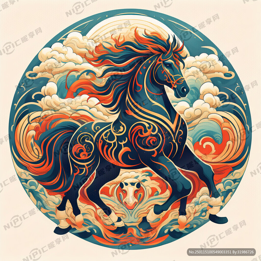 马图腾 部落 图腾柱 插画