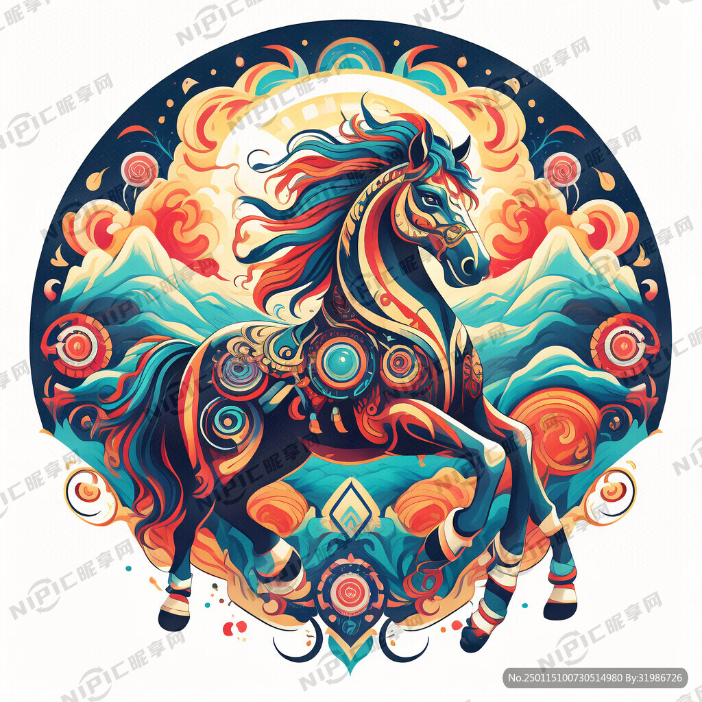 马图腾 部落 图腾柱 插画