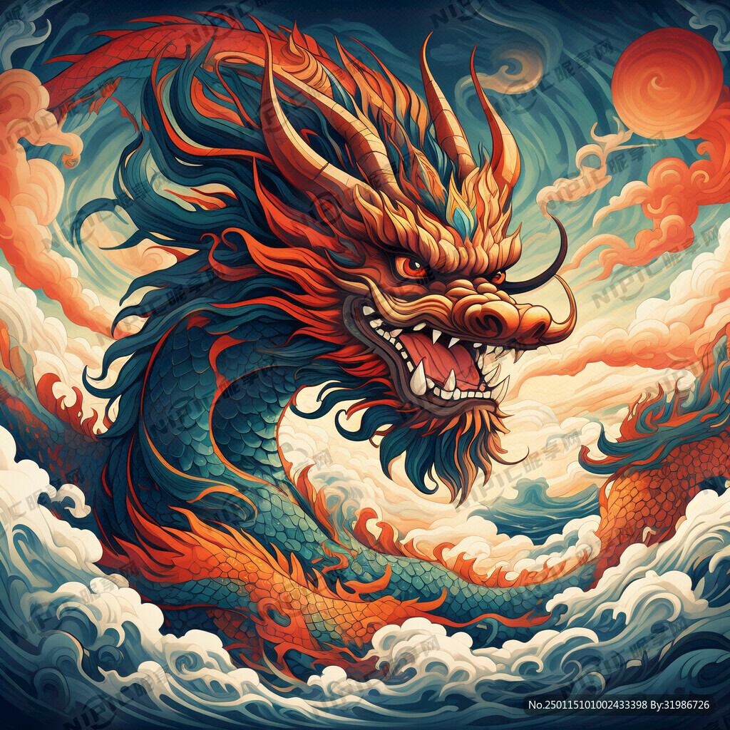 龙图腾 部落 图腾柱 插画