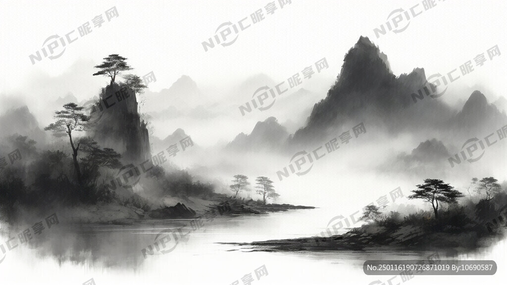 山谷 中国风 中国画 山水