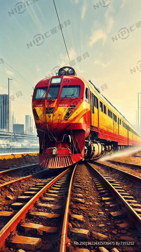 红色风格底纹、动车黄色右下角行