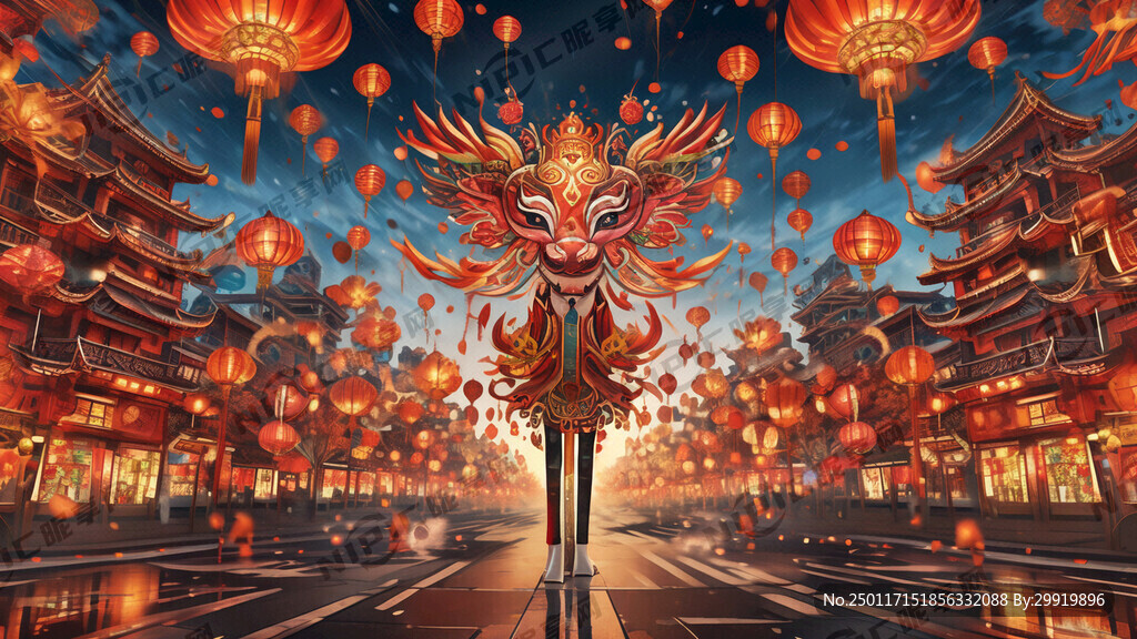 春节道路跨街彩灯