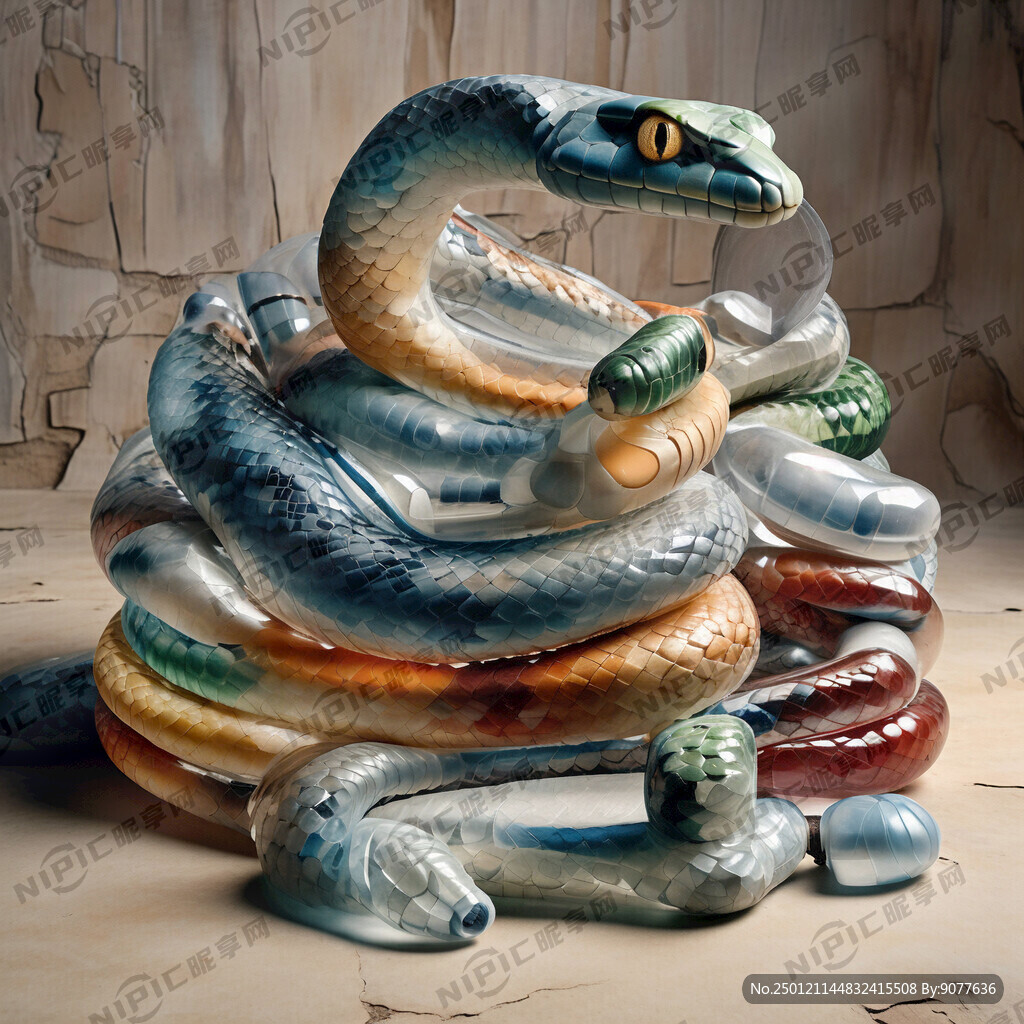 由许多塑料瓶子组合成一条蛇