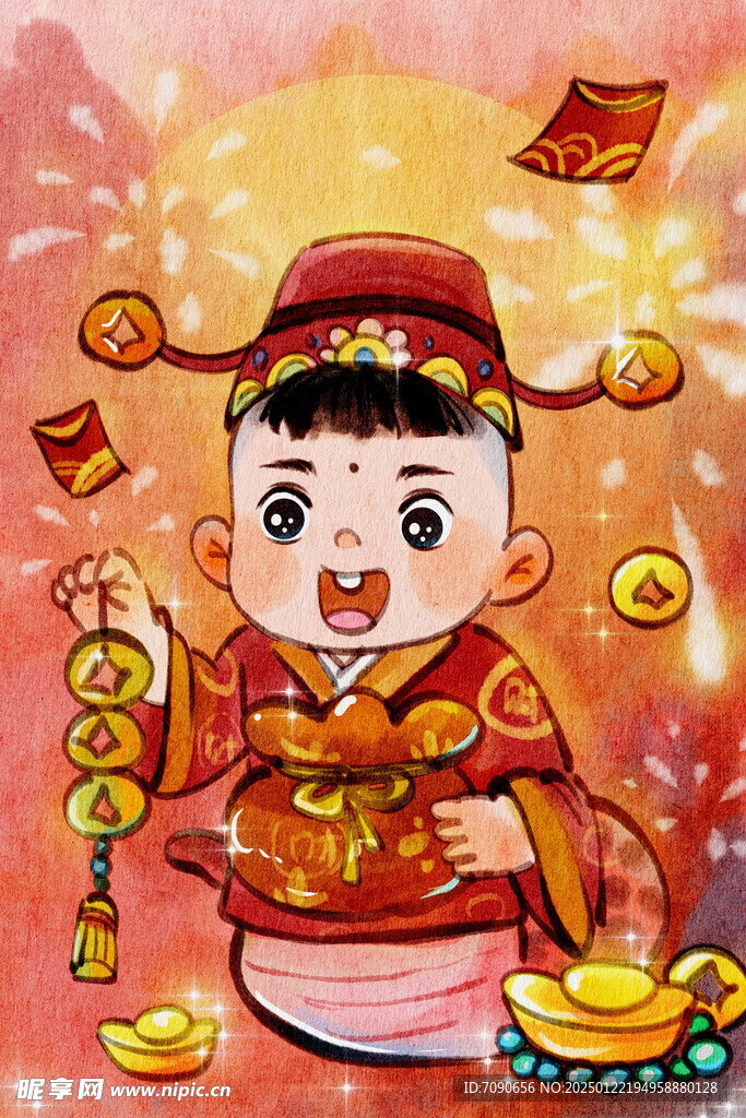 蛇年新春可爱卡通插画     