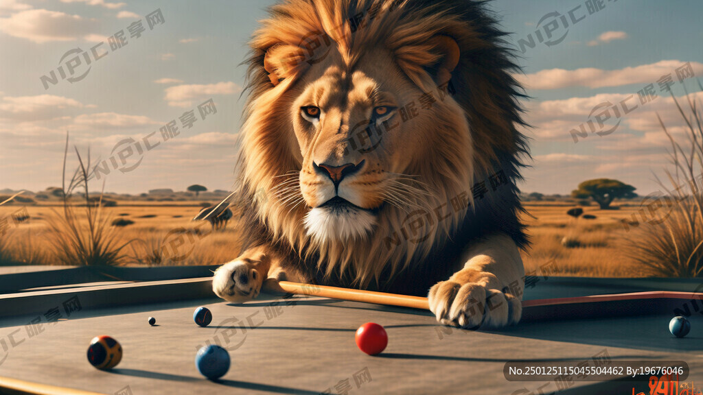 狮子打台球 雄狮 草原 打台球