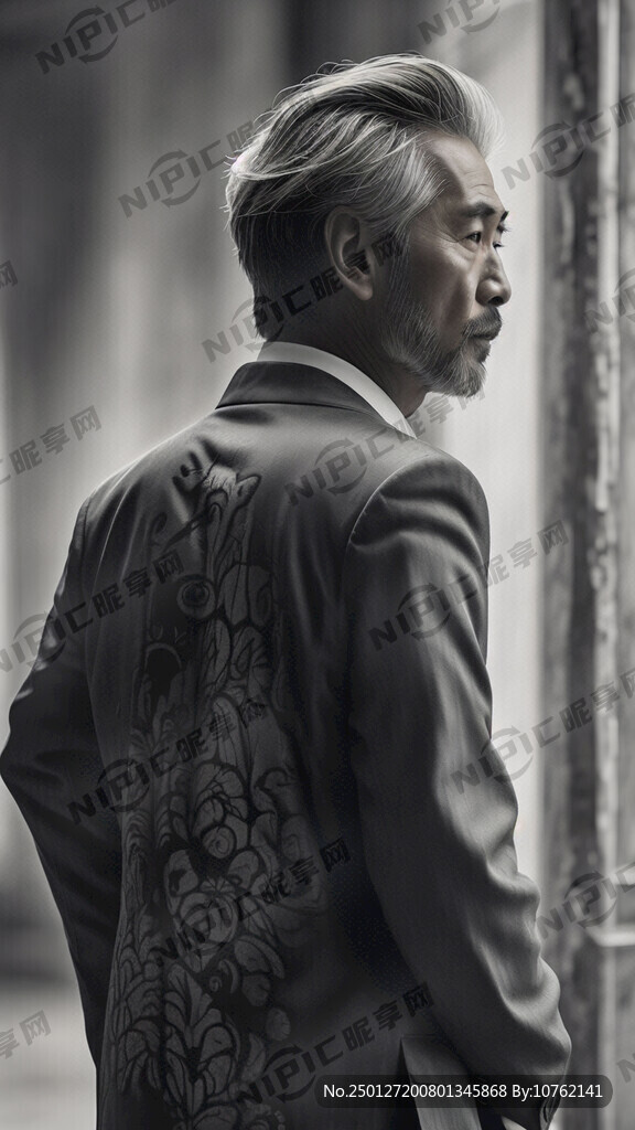 穿着西装的中老年人回头图