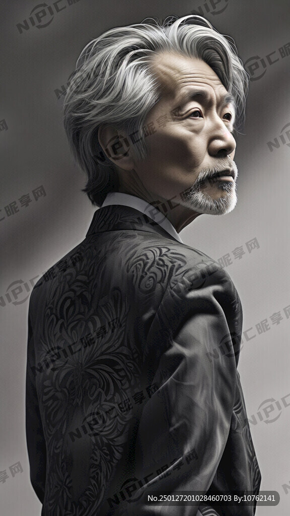 穿着西装的中老年人回头图