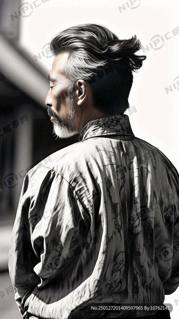 中老年人男士回头图 穿着中山装