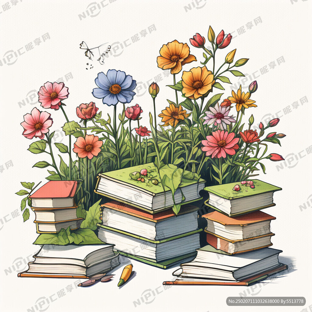 教育 书籍 花草 简笔画