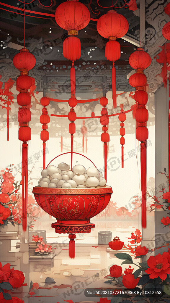 元宵节快乐 底色为红色 有汤圆