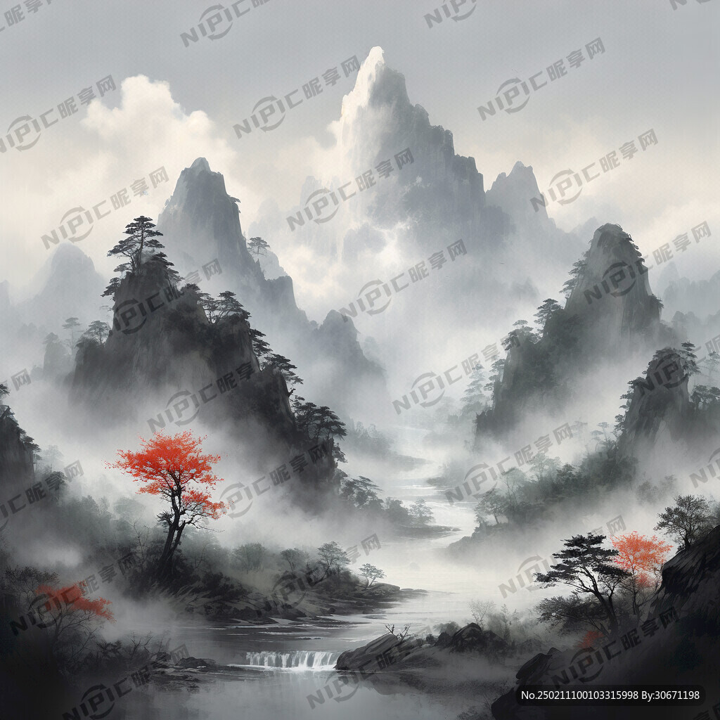 山谷 中国风 中国画 山水