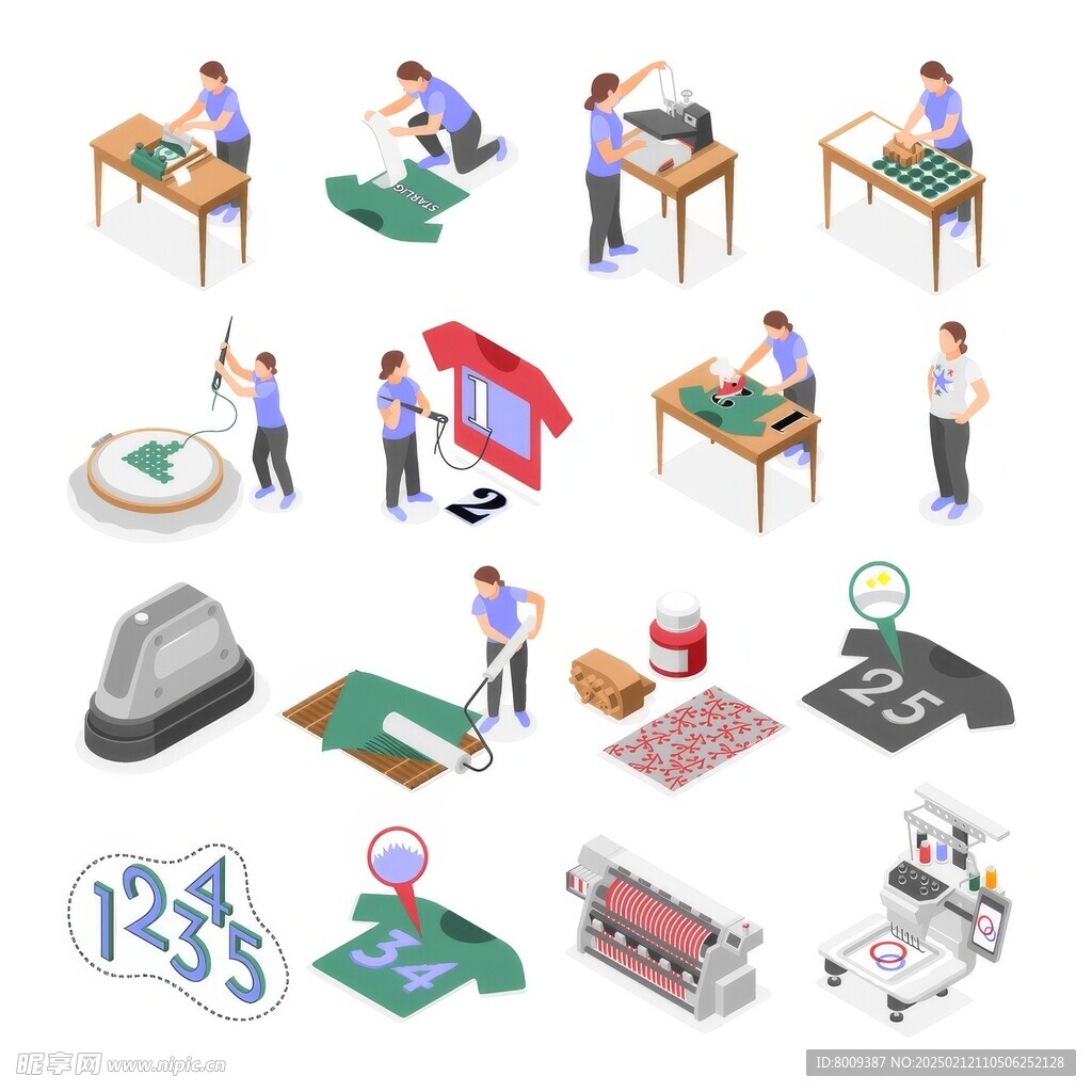 T恤图案热烫技术等距插画