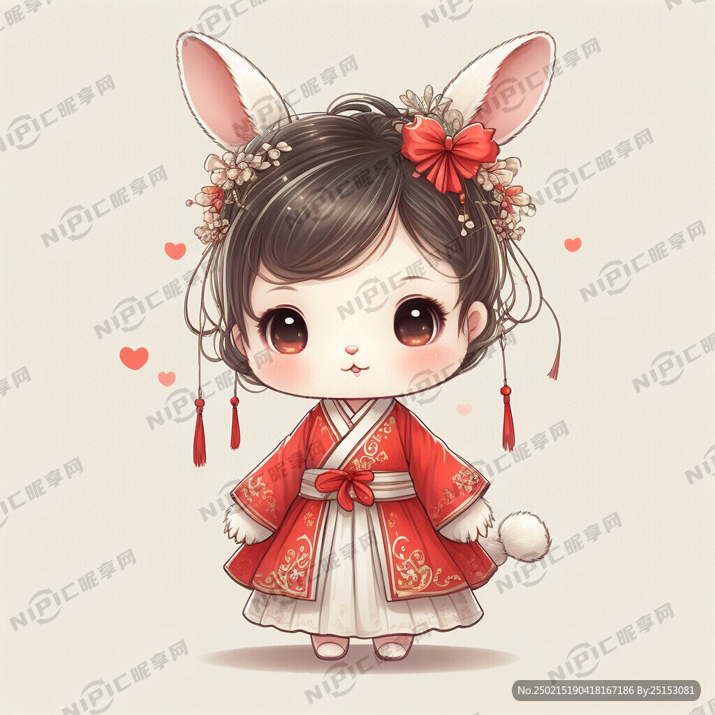 可爱兔子  线条 卡通风格