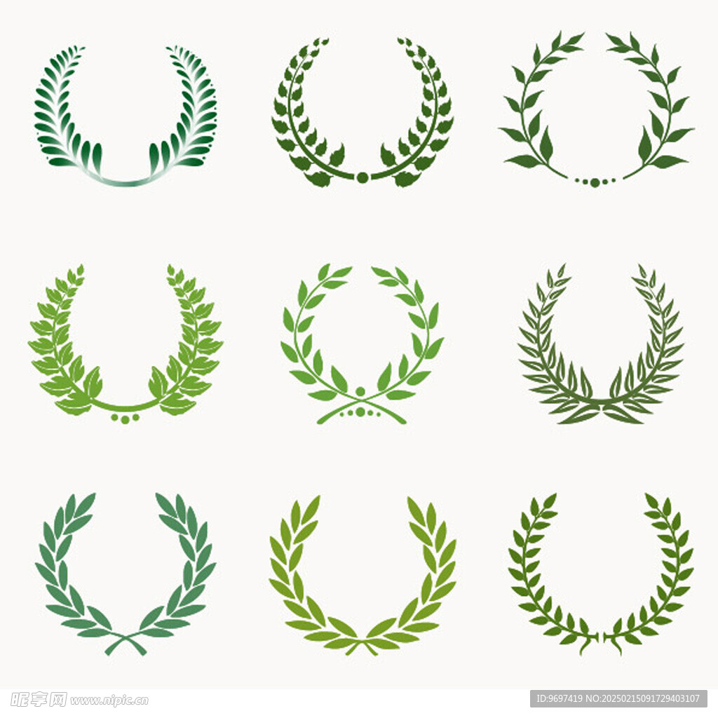 矢量手绘橄榄枝麦穗