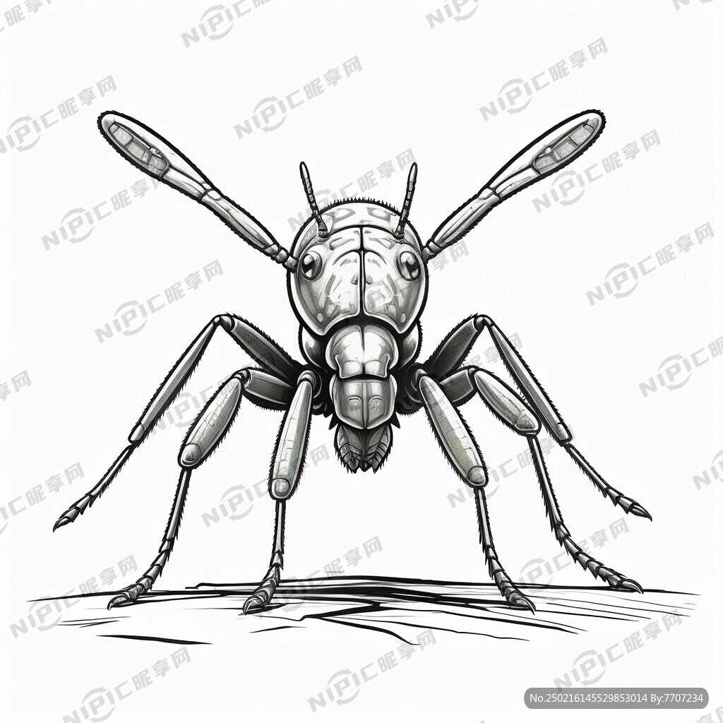 线稿风格 一只卡通大蚂蚁