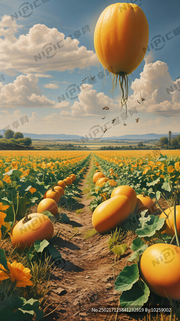 做一张甜瓜地的风景画 要写实派