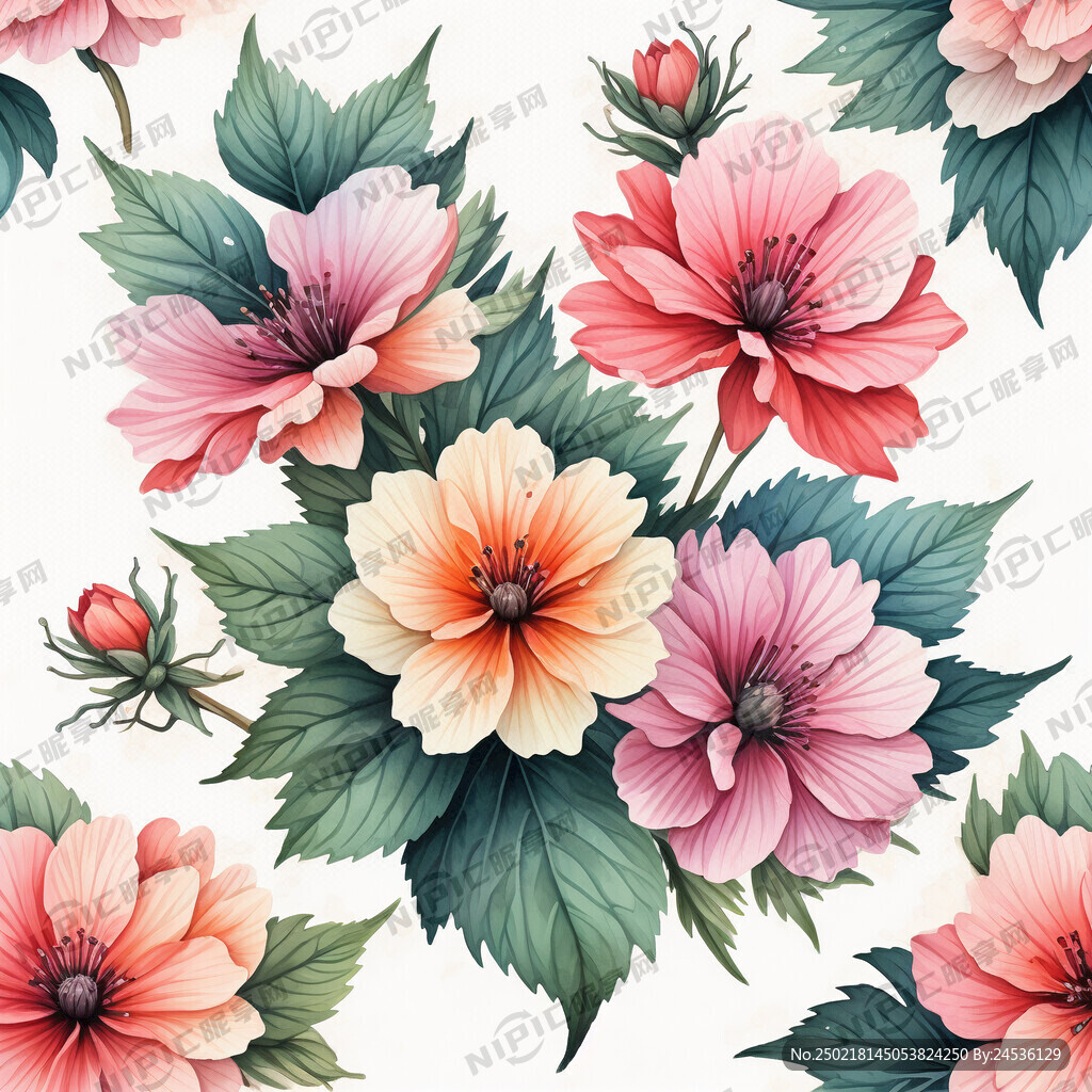 手绘水彩扶桑花朵素材