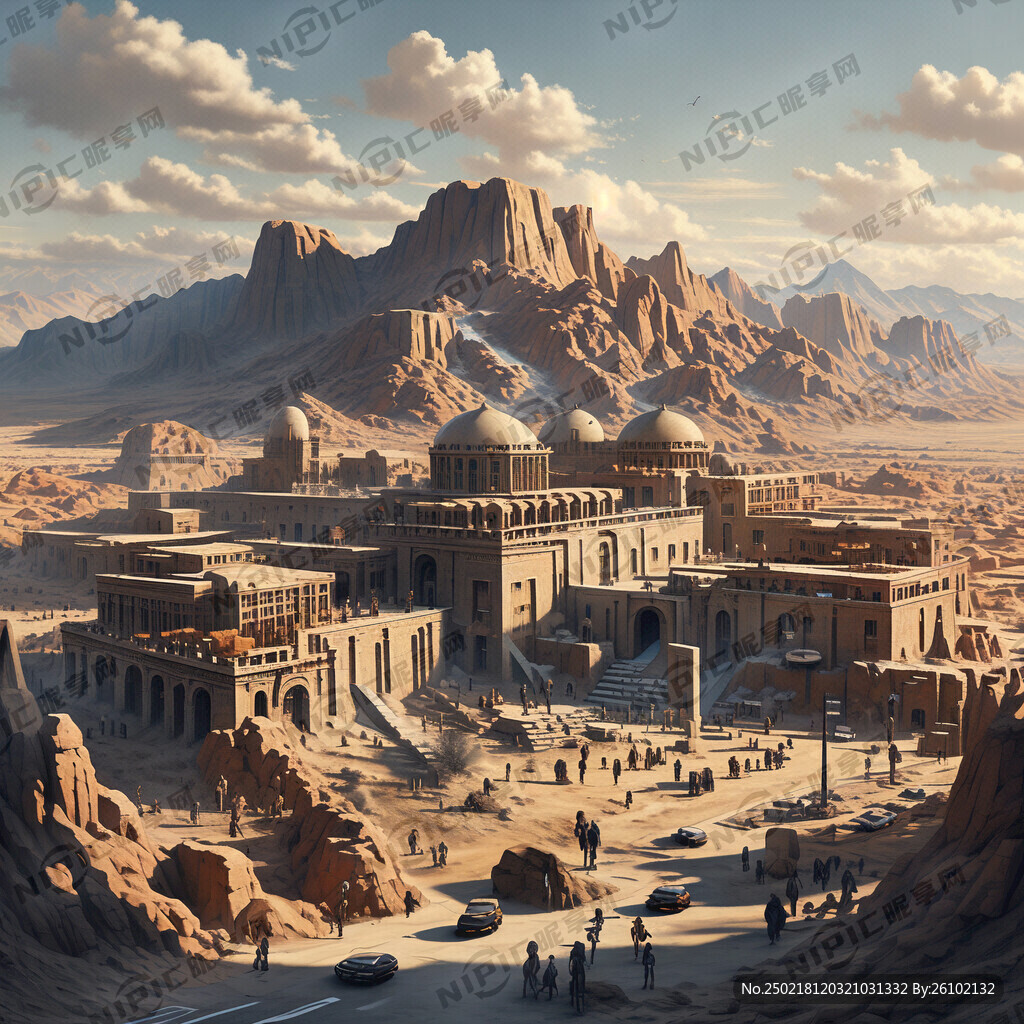 戈壁城市景色里面有大厦 沙漠