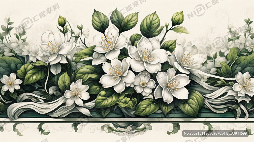 古典花卉 手绘 茉莉花 茶叶