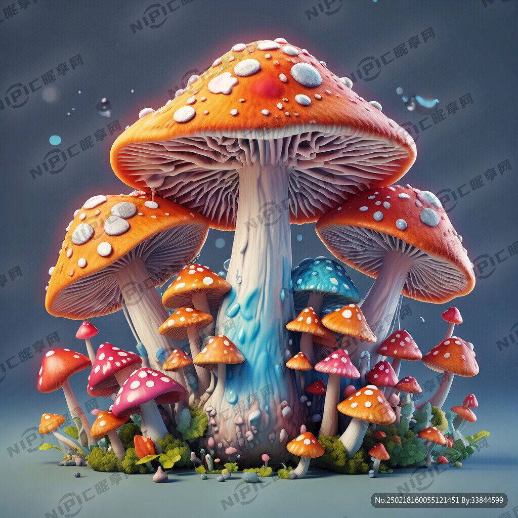 蘑菇 彩色 卡通拟人 照片风格