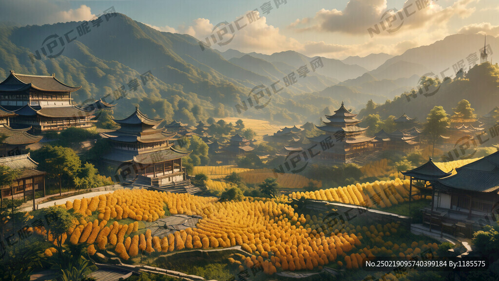 亭台楼阁 金色的房顶 从远到近