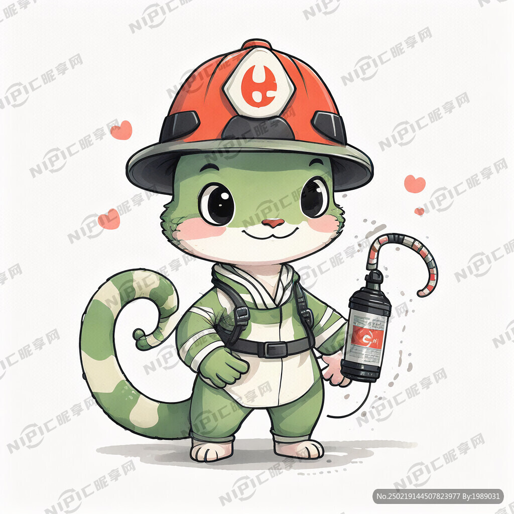 蛇年卡通蛇 头戴消防员的帽子