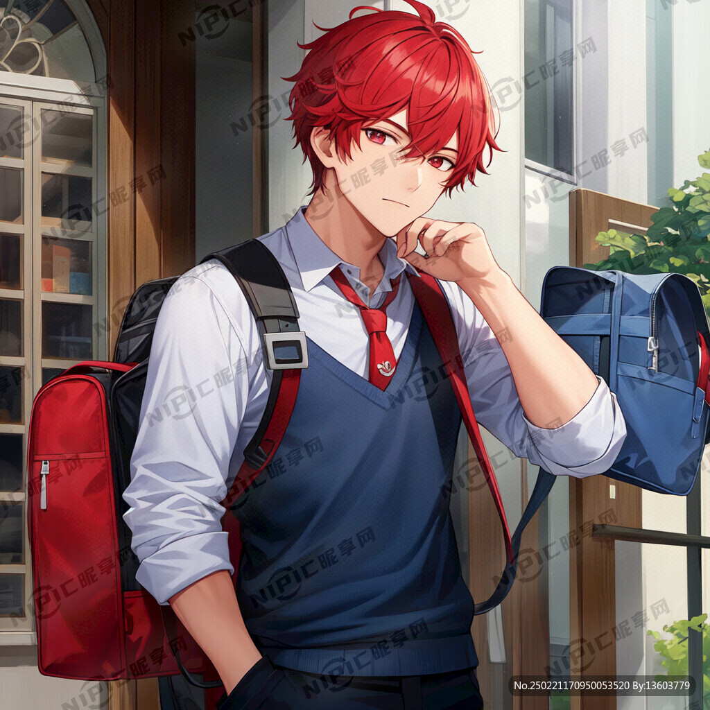 红孩儿背着书包 调皮的表情