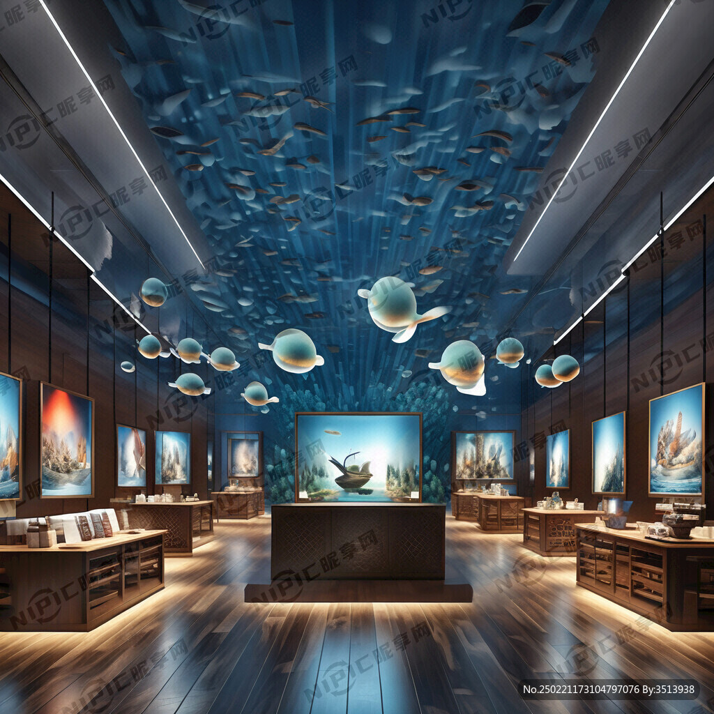 海产品展示大厅3D渲染图