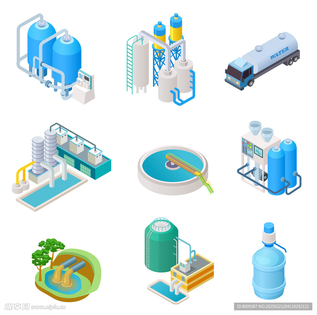 水厂等距插画