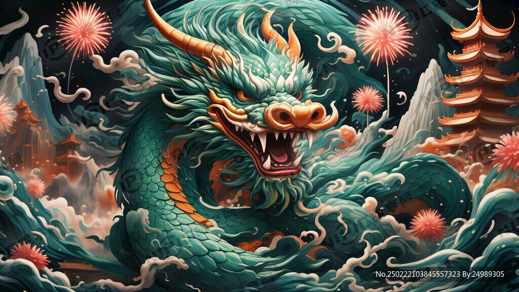 青龙东方的神兽 身体呈青绿色