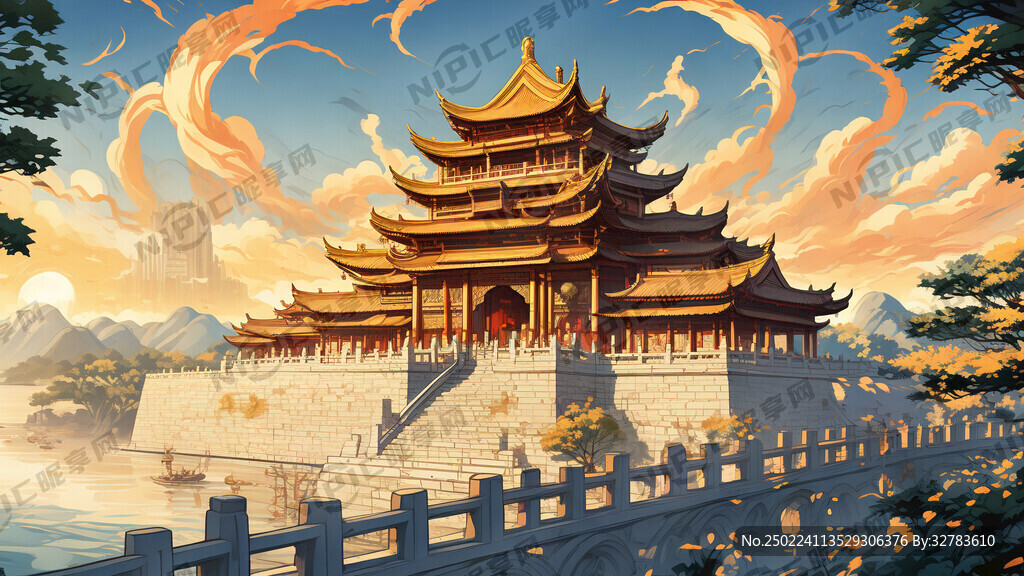 岳阳楼 三层 飞檐翘角 洞庭湖