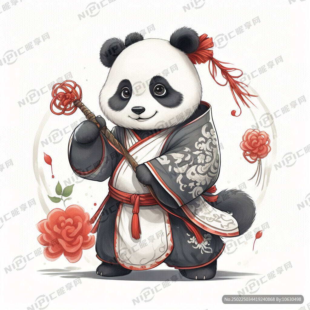 设计一个穿着汉服的熊猫卡通形象