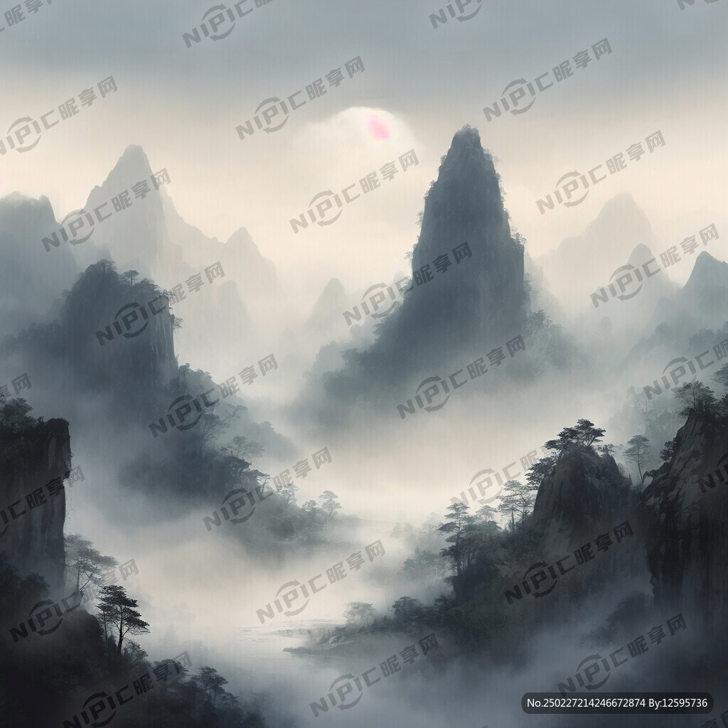 山谷 中国风 中国画 山水