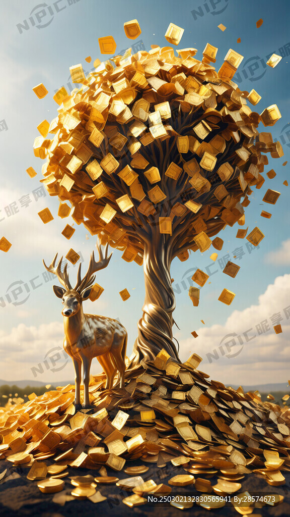 一颗粗大的金黄金黄的黄金树