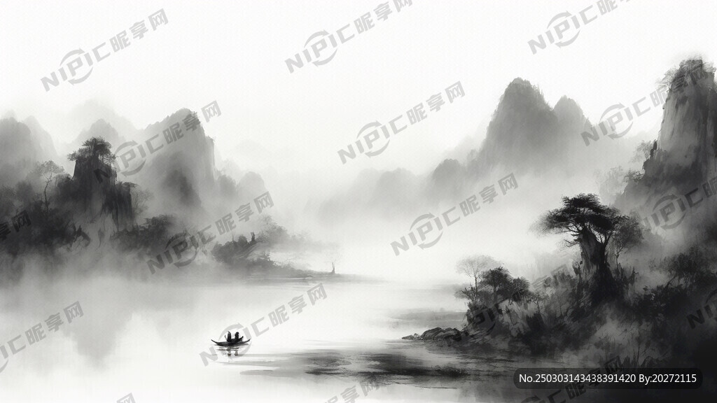 山谷 中国风 中国画 山水